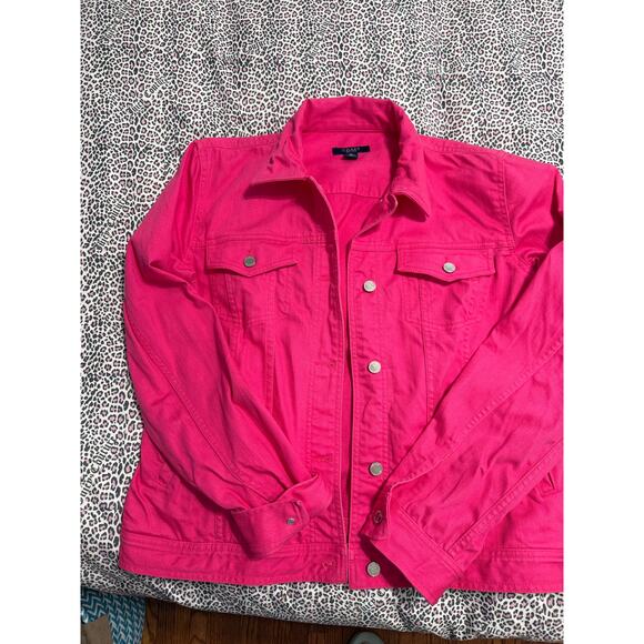 CHAPS by Ralph Lauren Hot Pink Denim Flap Jacket MED Womens Spring Barbie Scene - Picture 6 of 10